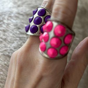 Vintage Hot Topic Spike Studded Studs Neon Pink Purple Rings Goth Punk ( 2 )